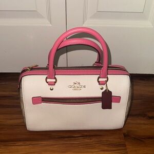 Coach Pink and White Women's Bag (Rowan Satchel Bag)